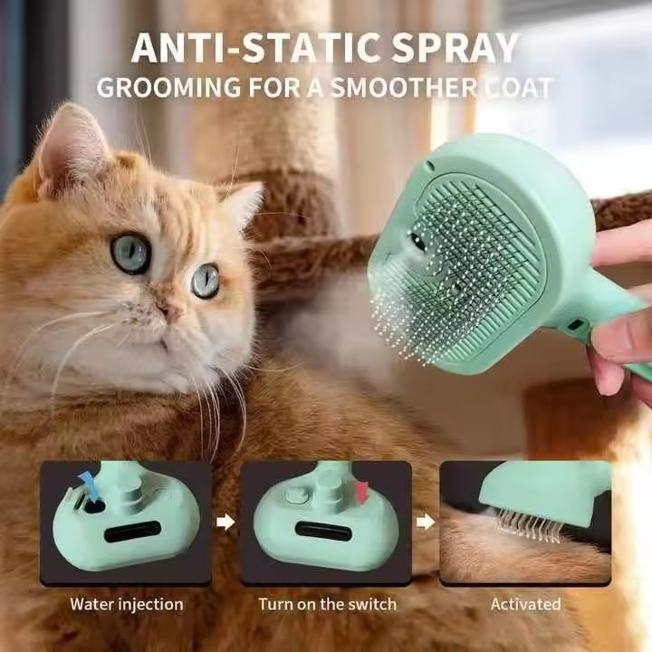 Pet Hair removal Brush Pet Spray Massage Comb sterilization self-cleaning comb With handle Cat Steam Brush